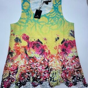 Radzoli Women's Floral Lace Hem Tank Top Multicolor Size M